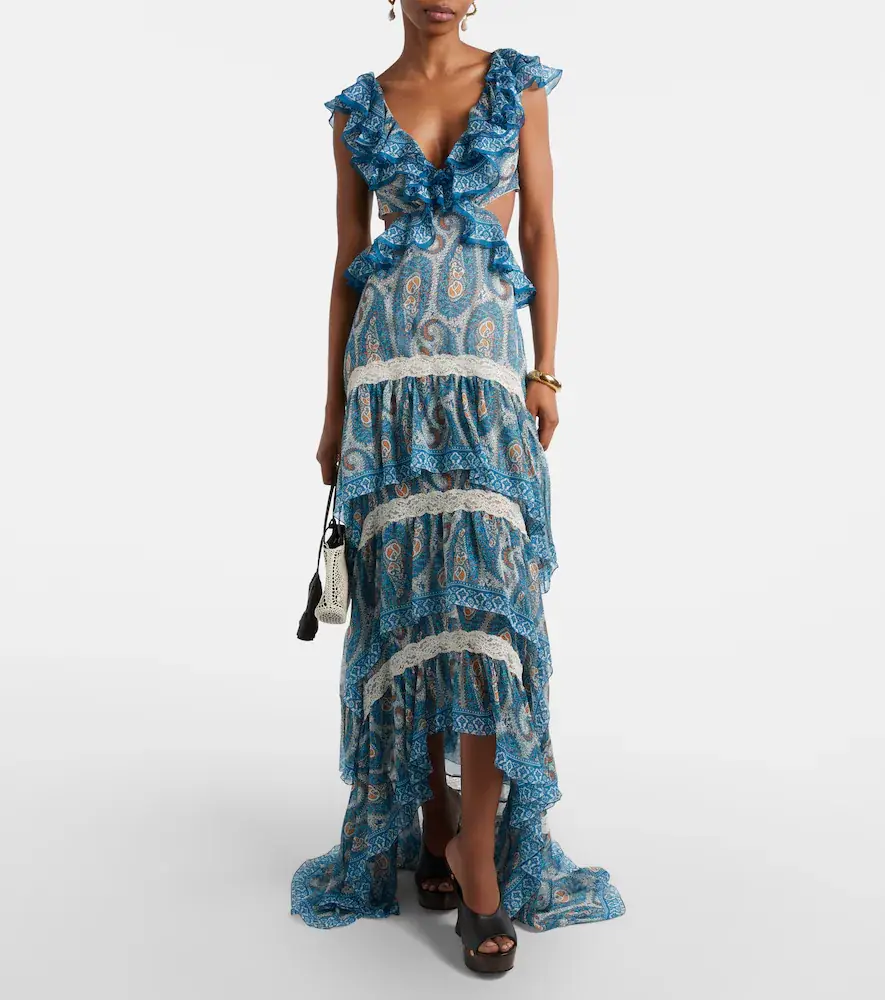 Etro Paisley lace-trimmed ruffled silk maxi dress | Thumbnail 5