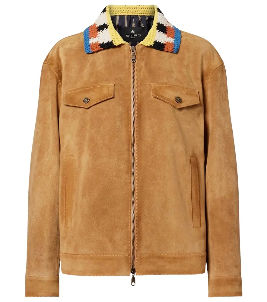 Etro Crochet-trimmed suede jacket