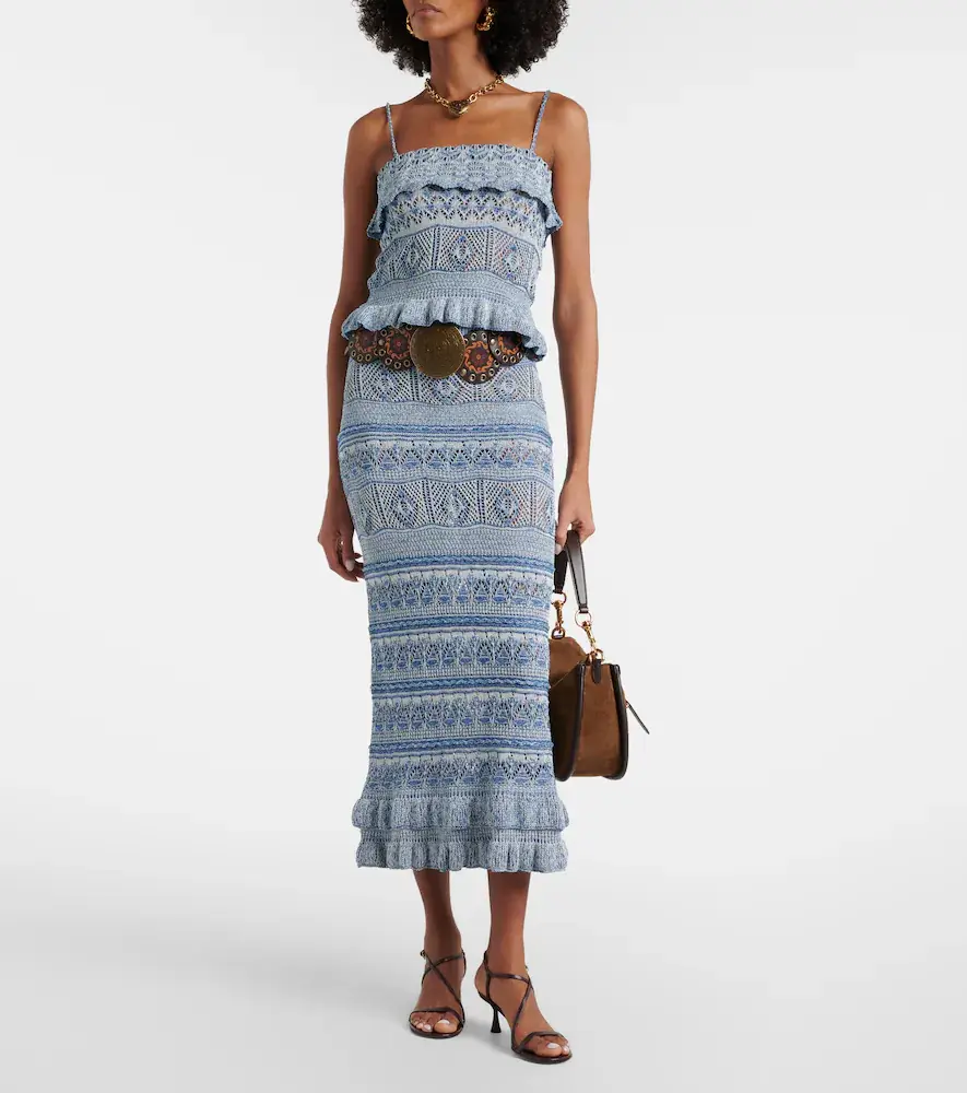 Etro Crochet ruffled cotton midi skirt | Thumbnail 4