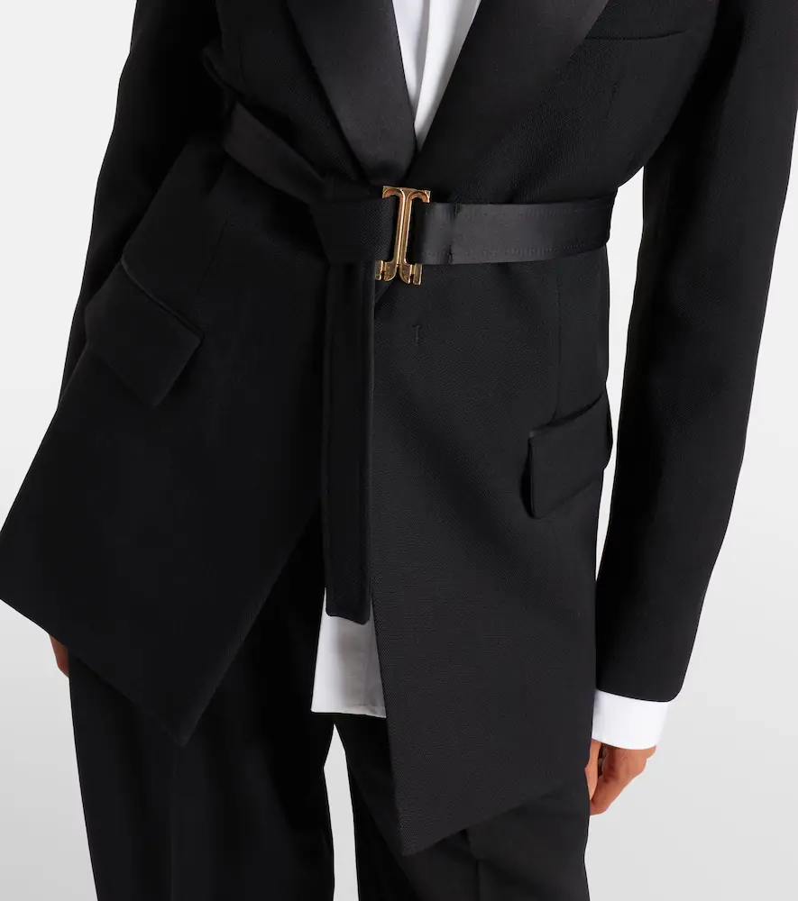 Victoria Beckham Belted satin-trimmed blazer | Thumbnail 3
