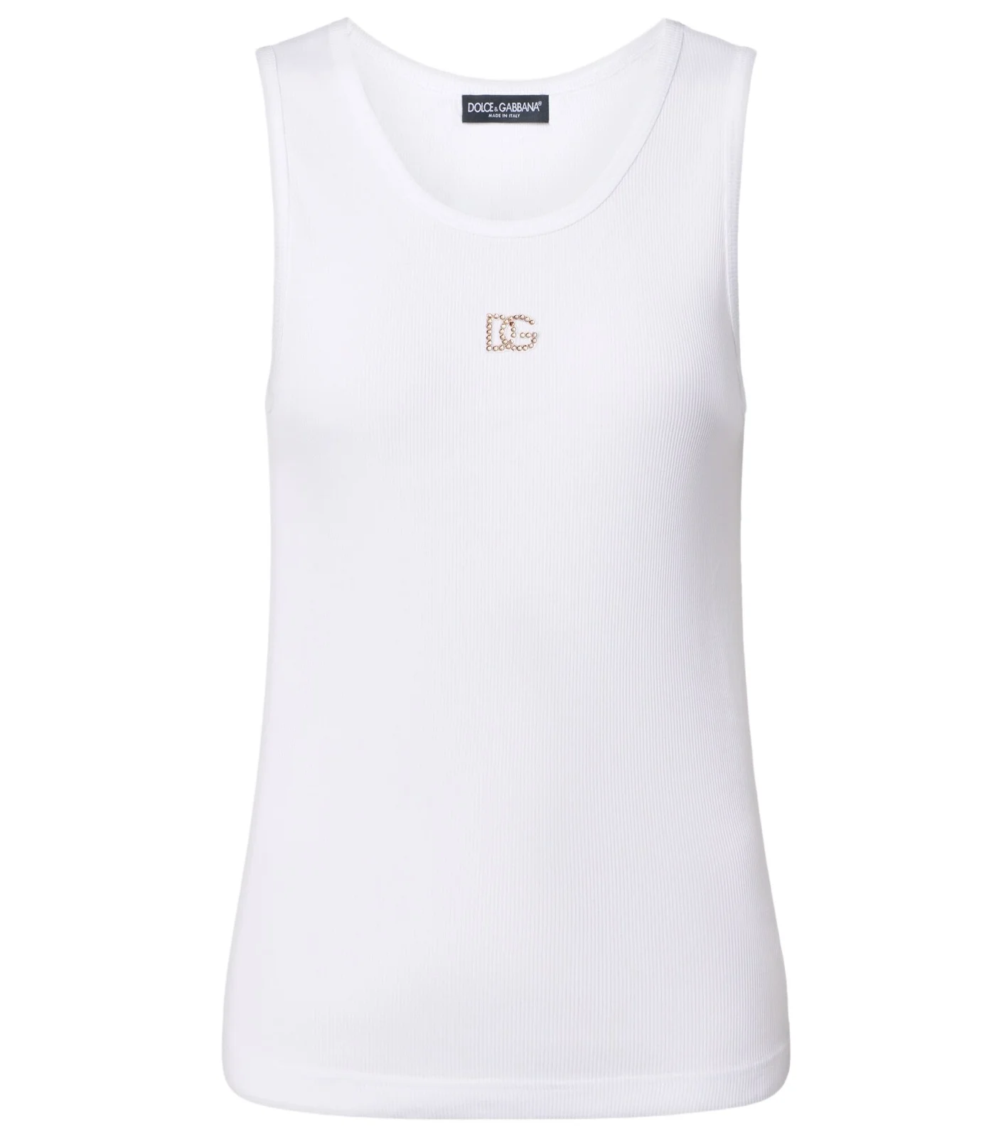 Dolce & Gabbana DG embellished ribbed-knit cotton tank top
