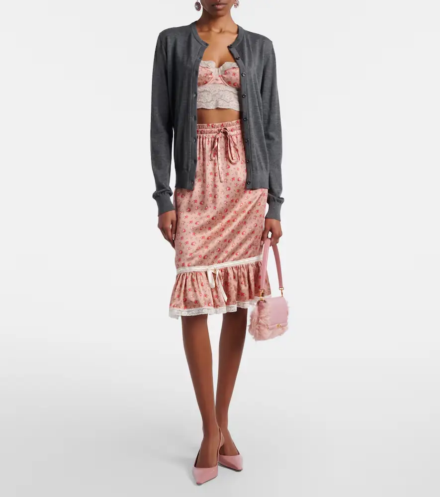Dolce & Gabbana Floral silk and cotton-blend midi skirt | Thumbnail 2