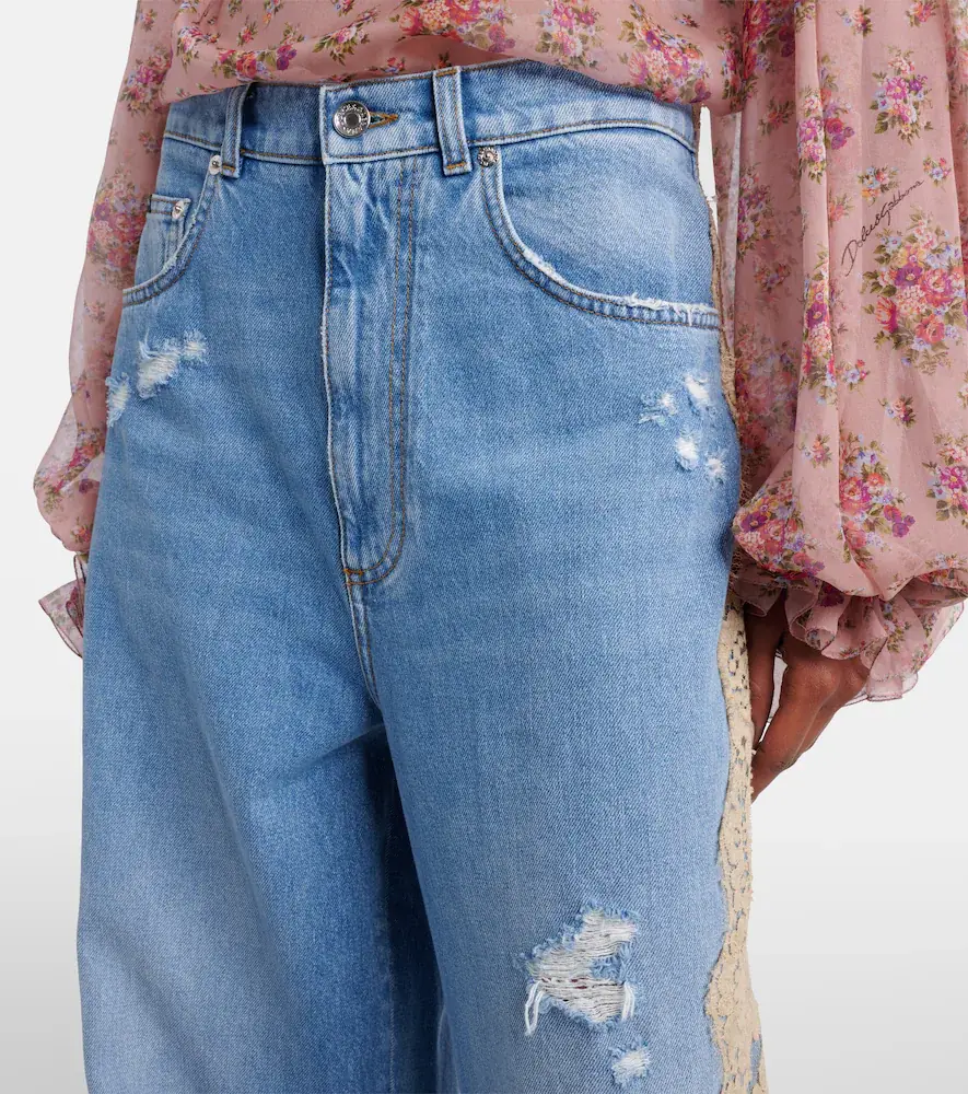 Dolce & Gabbana Lace-trimmed wide-leg jeans | Thumbnail 2