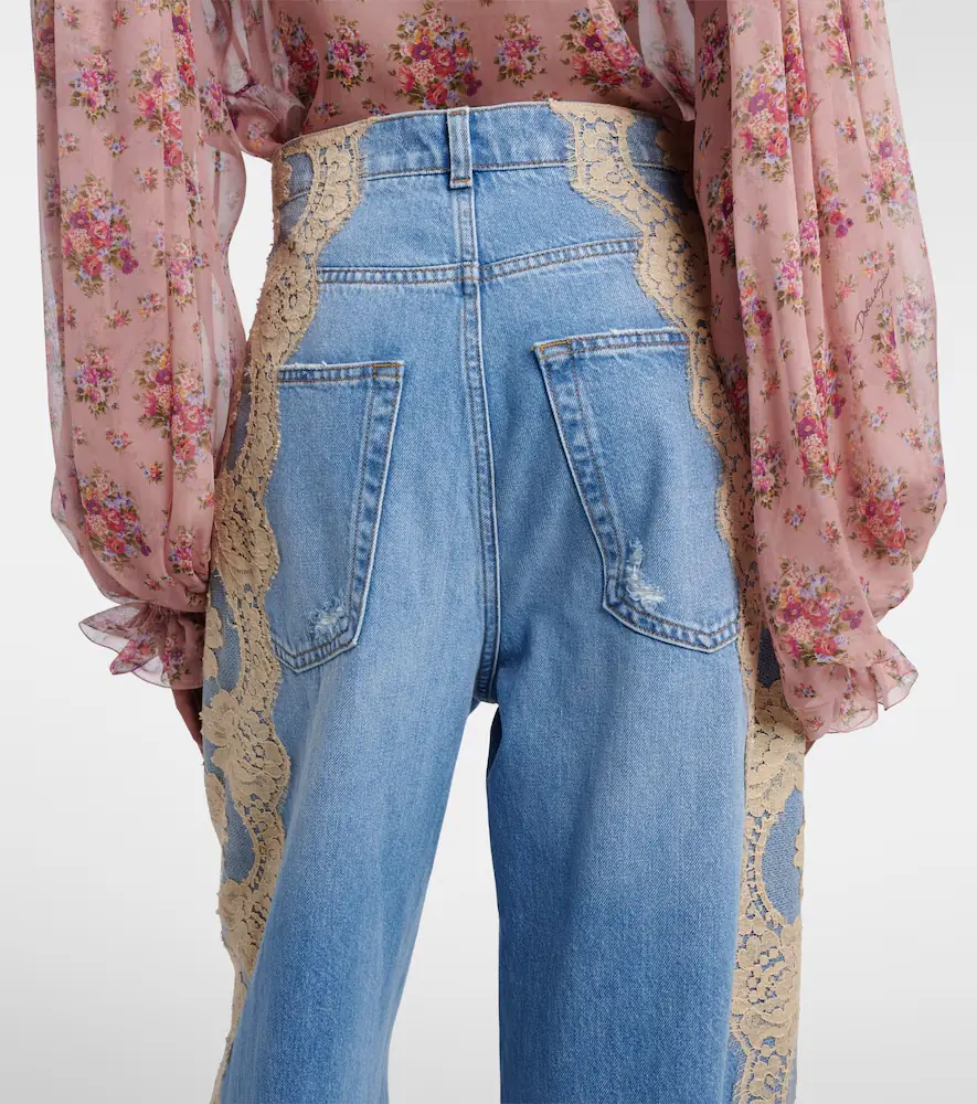 Dolce & Gabbana Lace-trimmed wide-leg jeans | Thumbnail 3