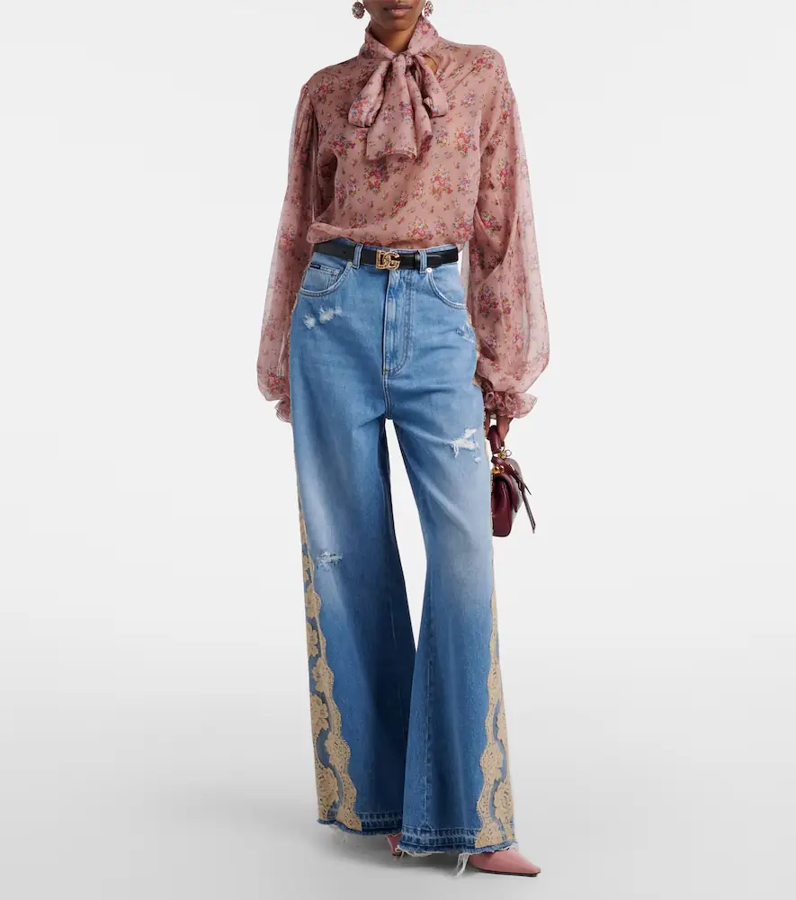 Dolce & Gabbana Lace-trimmed wide-leg jeans | Thumbnail 4