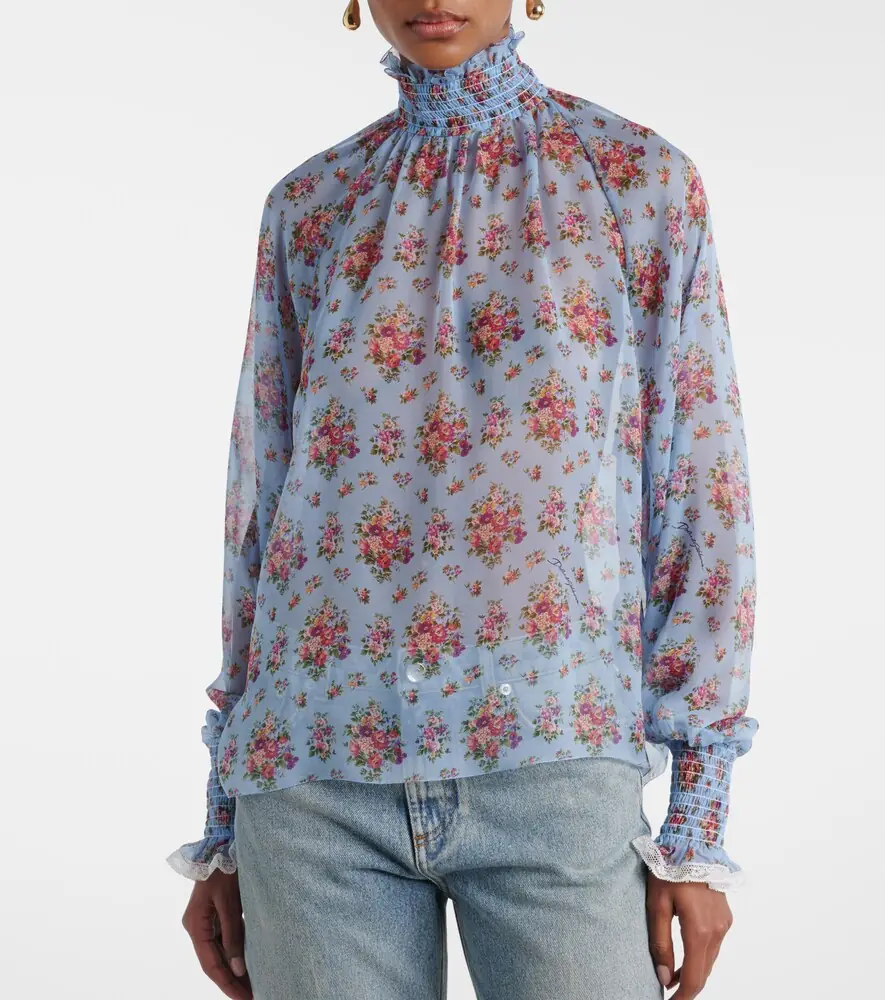 Dolce & Gabbana Floral ruffled silk and cotton blouse | Thumbnail 4