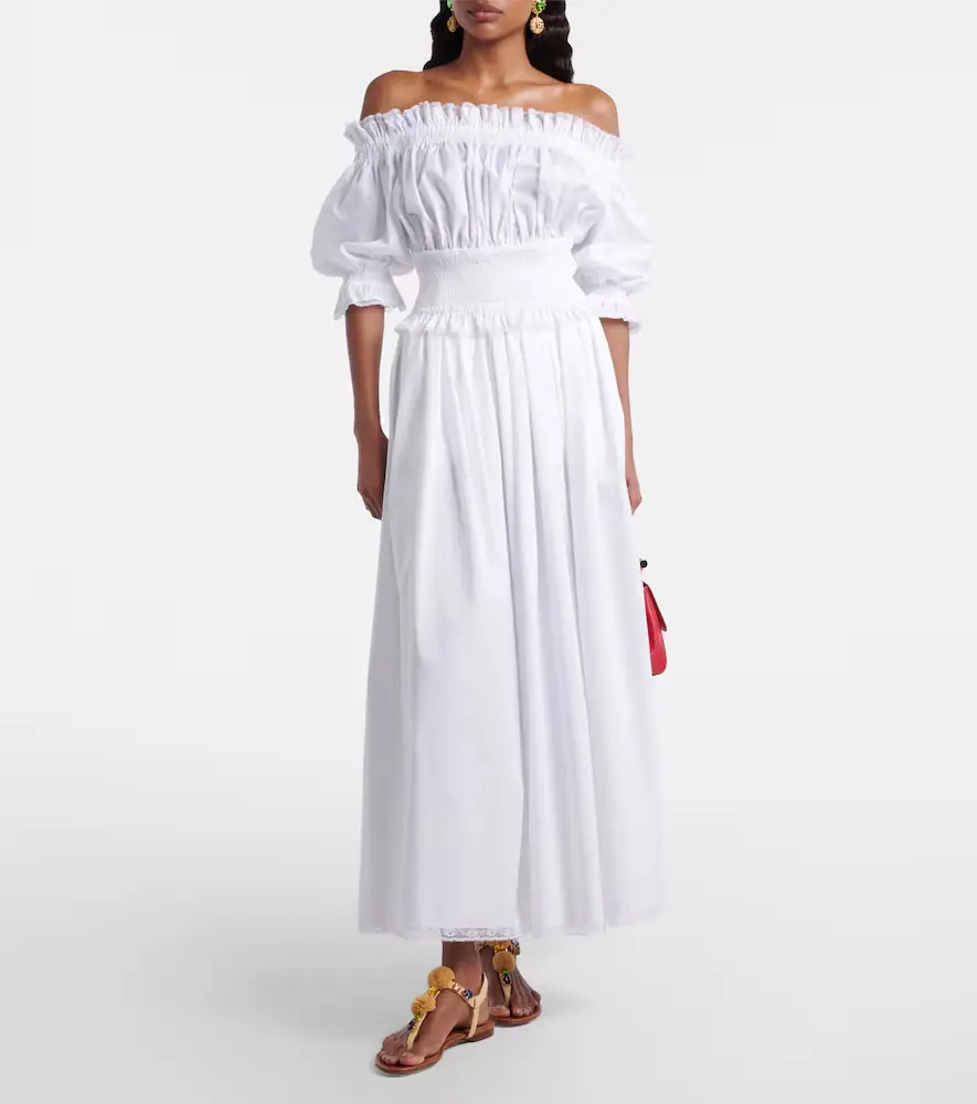 Dolce & Gabbana Off-shoulder cotton-blend poplin crop top | Thumbnail 2