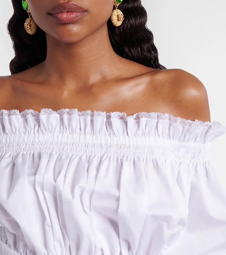 Dolce & Gabbana Off-shoulder cotton-blend poplin crop top | Thumbnail 3
