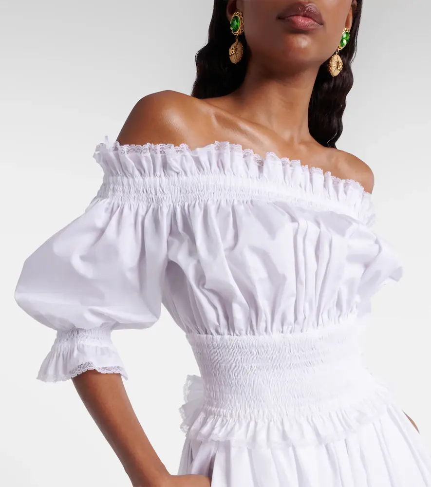 Dolce & Gabbana Off-shoulder cotton-blend poplin crop top | Thumbnail 5