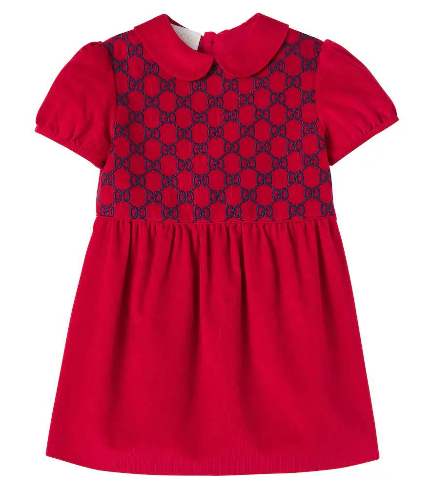 Baby GG embroidered cotton velvet dress Baby GG embroidered cotton velvet dress