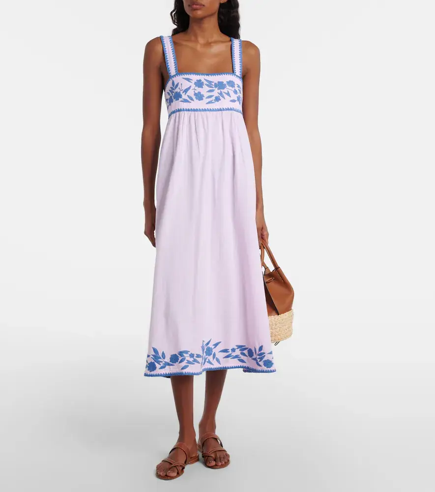 JULIET DUNN Embroidered cotton and linen midi dress | Thumbnail 4