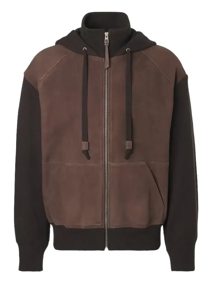 Loewe Paneled suede zip-up hoodie