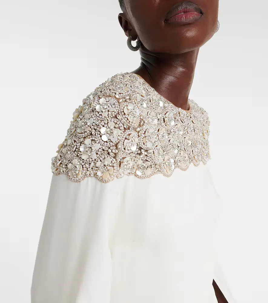 Oscar de la Renta Caped embellished silk-blend gown | Thumbnail 3