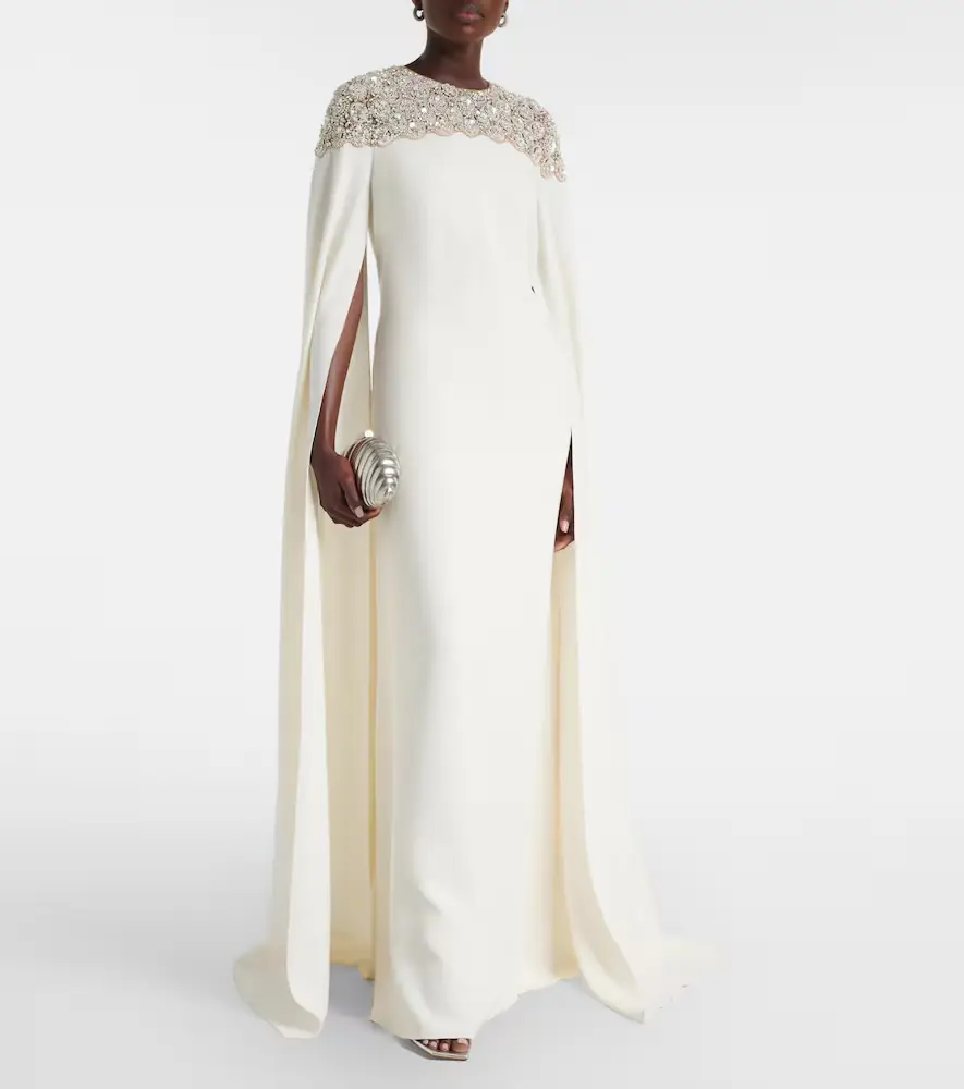 Oscar de la Renta Caped embellished silk-blend gown | Thumbnail 4
