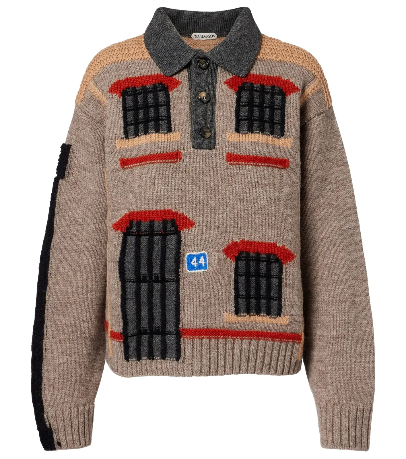 Wool intarsia jacquard polo sweater Wool intarsia jacquard polo sweater