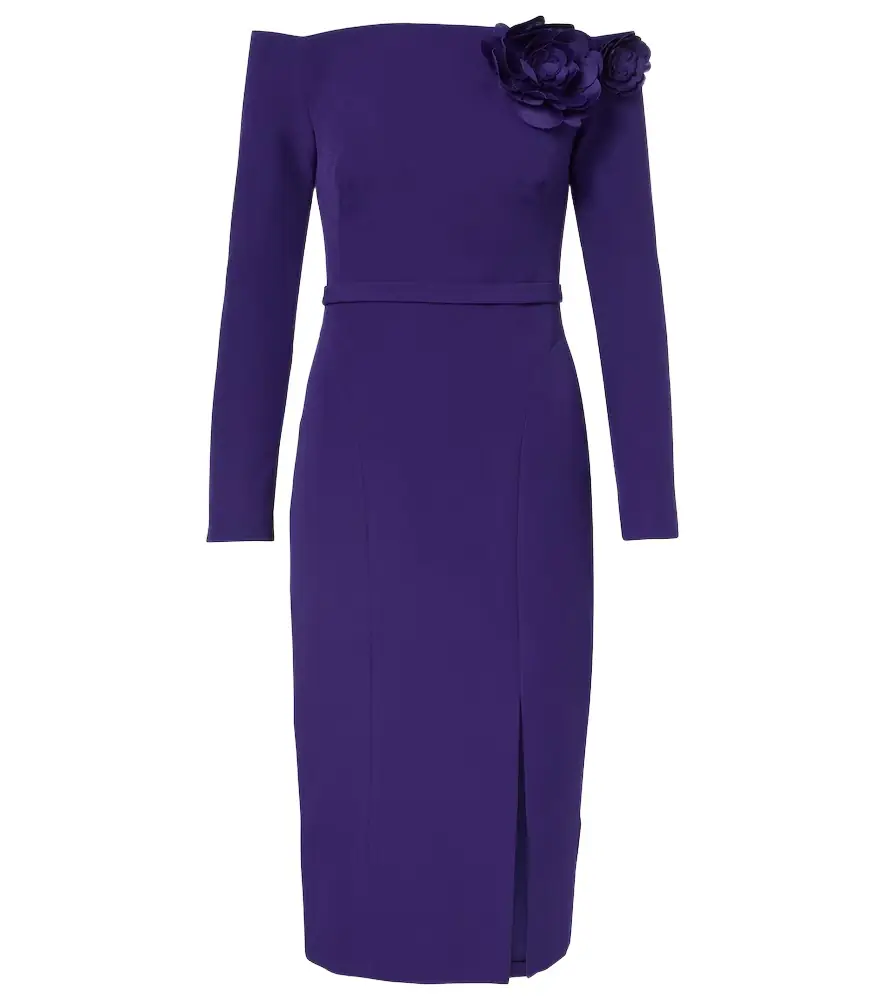 Safiyaa Jay floral-appliqué crêpe midi dress | Image 1 Safiyaa Jay floral-appliqué crêpe midi dress | Image 1