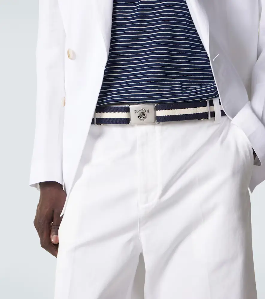 Ralph Lauren Purple Label Striped leather-trimmed belt | Thumbnail 4