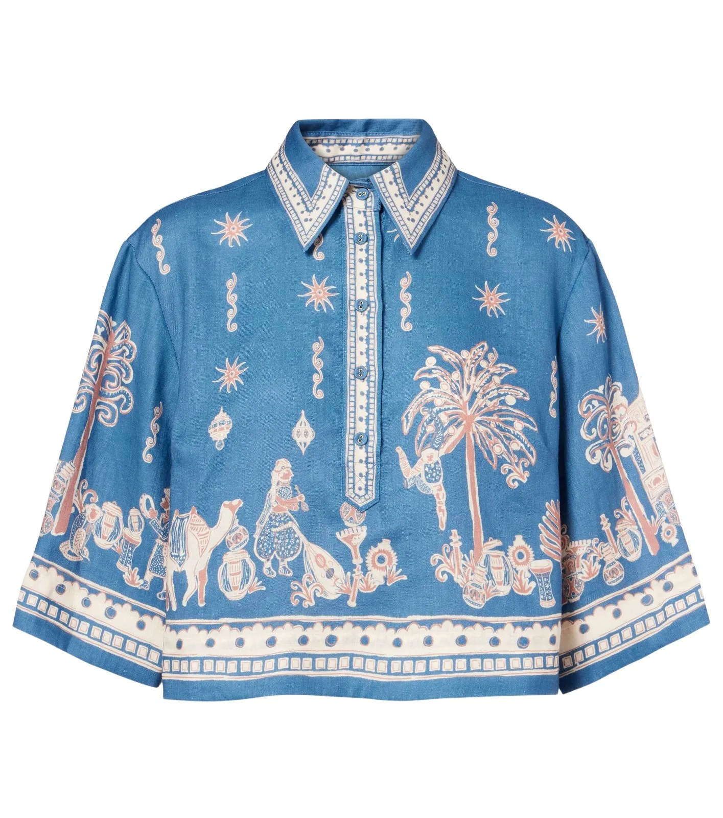 Alémais Acacia printed cropped linen shirt Alémais Acacia printed cropped linen shirt