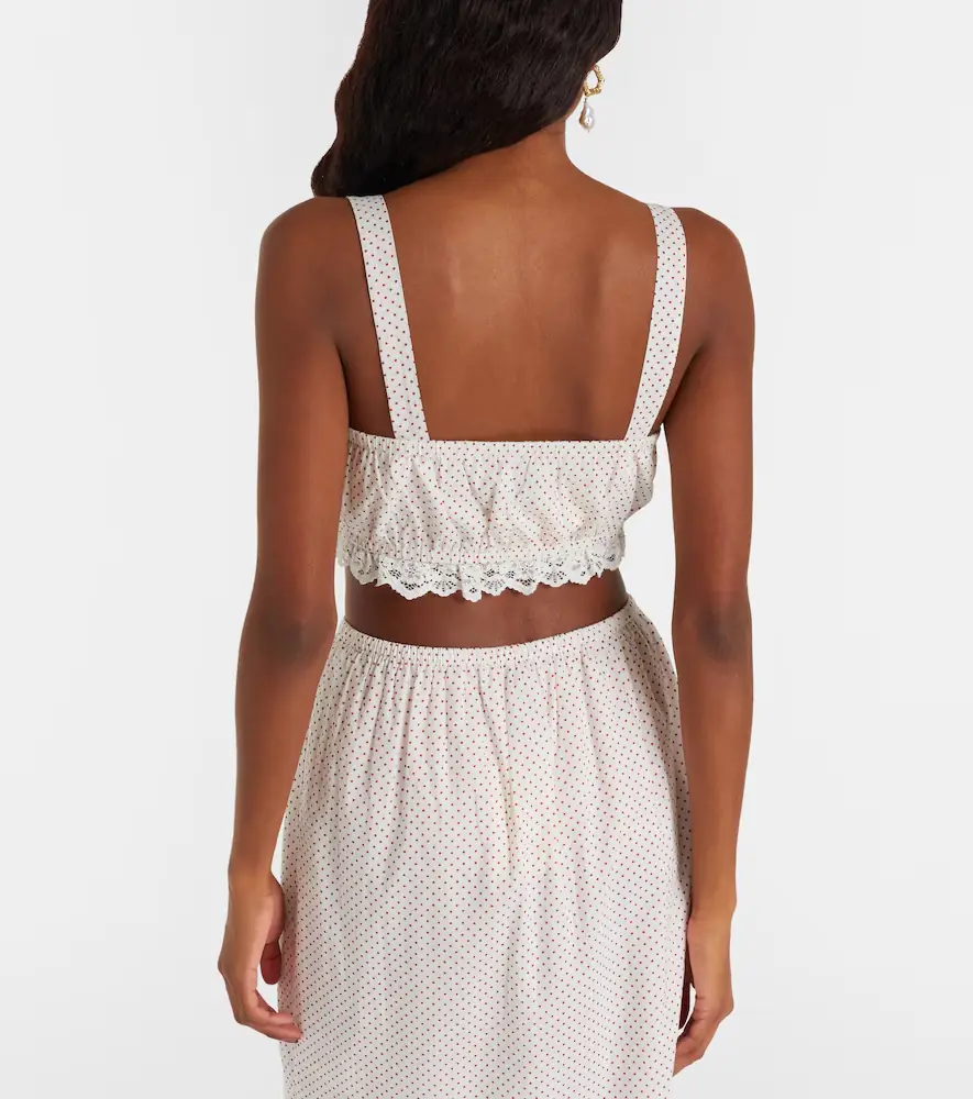 Posse Marlowe lace-trimmed polka-dot cotton crop top | Thumbnail 2