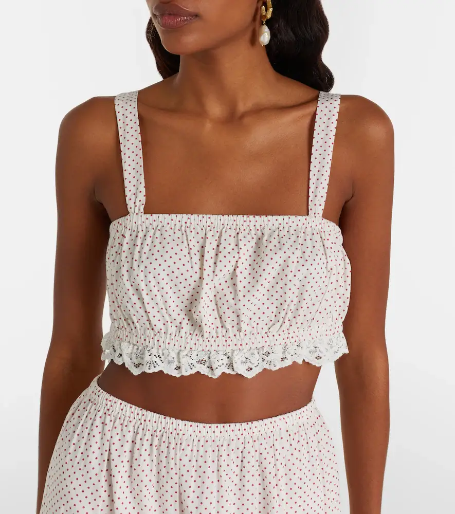 Posse Marlowe lace-trimmed polka-dot cotton crop top | Thumbnail 3