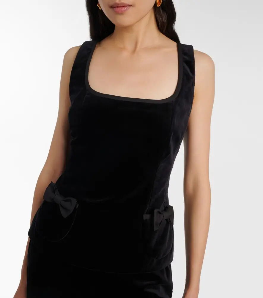 Posse Quincy bow-detail cotton velvet top | Thumbnail 4