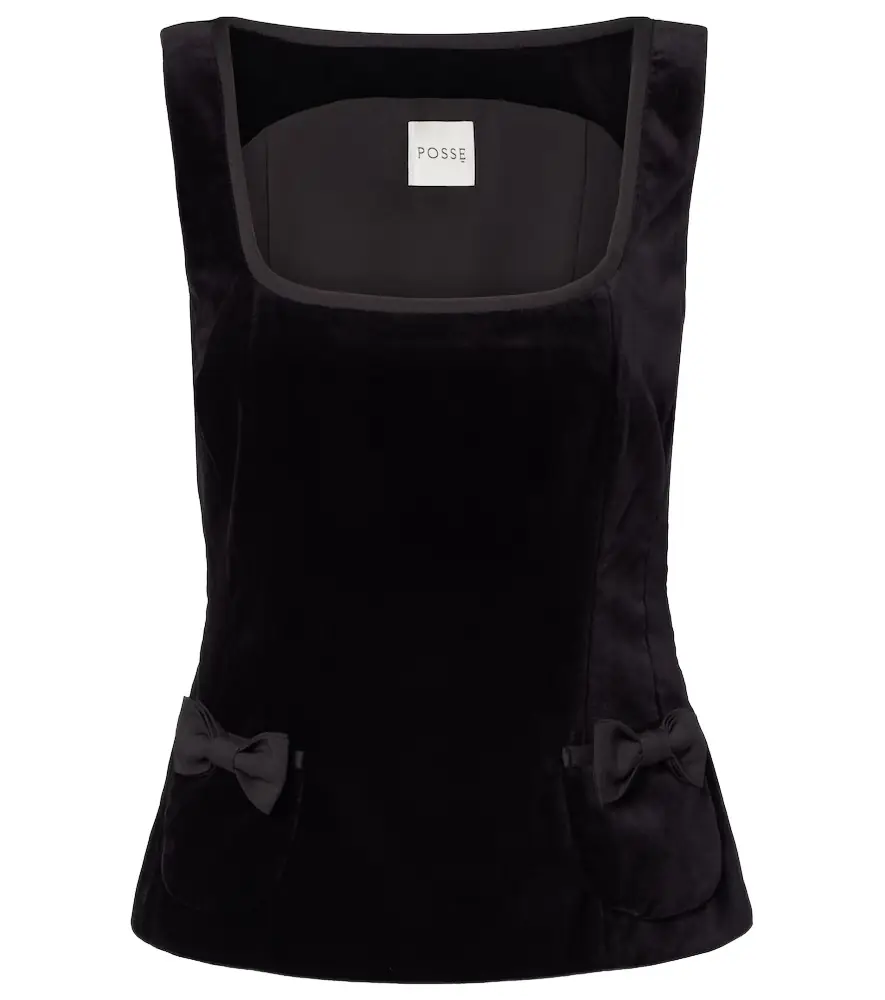 Posse Quincy bow-detail cotton velvet top | Image 1 Posse Quincy bow-detail cotton velvet top | Image 1