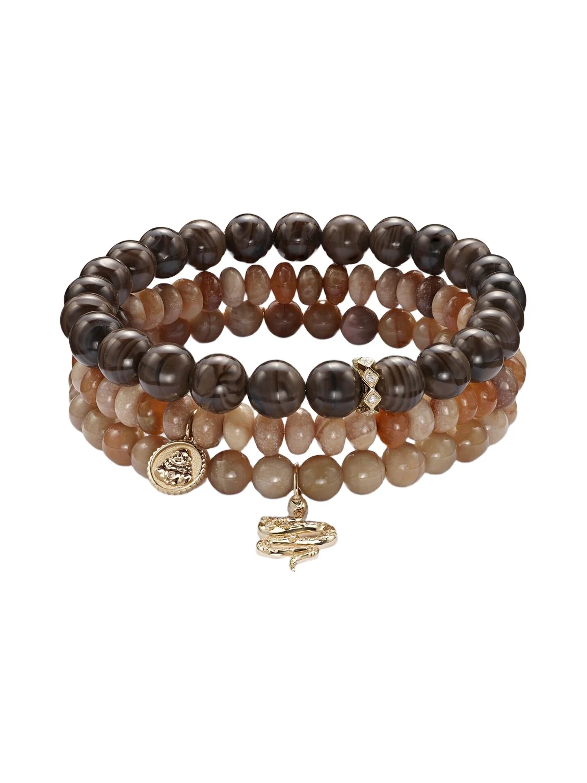 Set of 3 14kt gold beaded bracelets with gemstones Set of 3 14kt gold beaded bracelets with gemstones