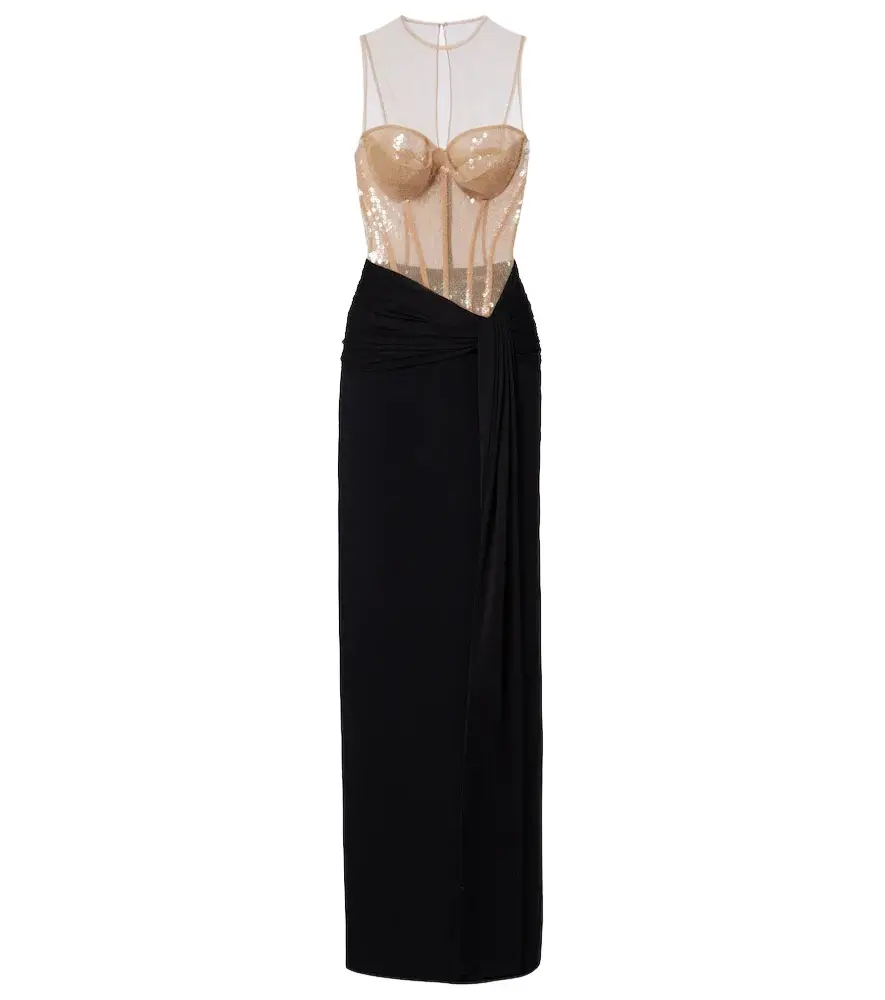 David Koma Sequined paneled bustier gown