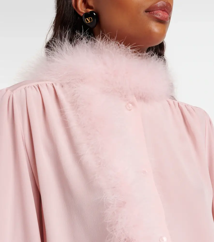 Valentino Garavani Feather-trimmed silk shirt | Thumbnail 2 Valentino Garavani Feather-trimmed silk shirt | Thumbnail 2