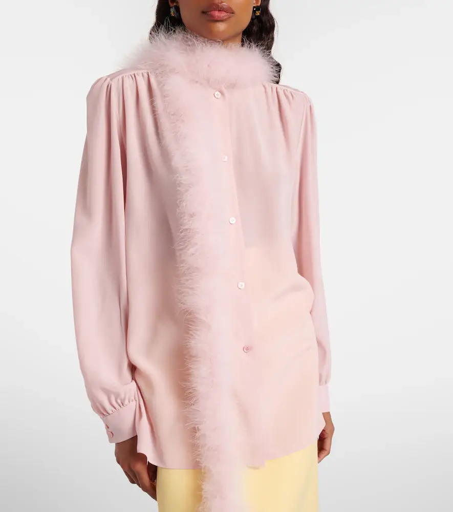 Valentino Garavani Feather-trimmed silk shirt | Thumbnail 4 Valentino Garavani Feather-trimmed silk shirt | Thumbnail 4