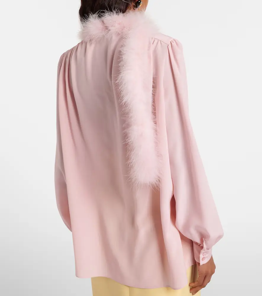 Valentino Garavani Feather-trimmed silk shirt | Thumbnail 6 Valentino Garavani Feather-trimmed silk shirt | Thumbnail 6