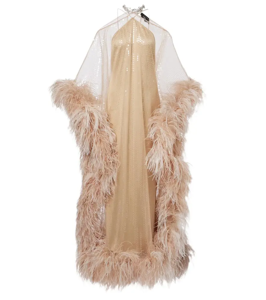Taller Marmo Sza Sza Disco feather-trimmed kaftan | Image 1 Taller Marmo Sza Sza Disco feather-trimmed kaftan | Image 1