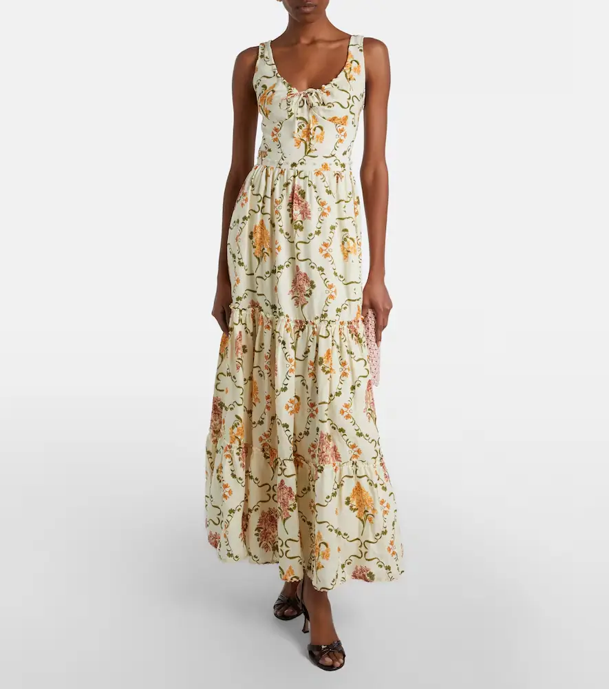 Agua by Agua Bendita Azulejo embellished floral linen maxi dress | Thumbnail 2