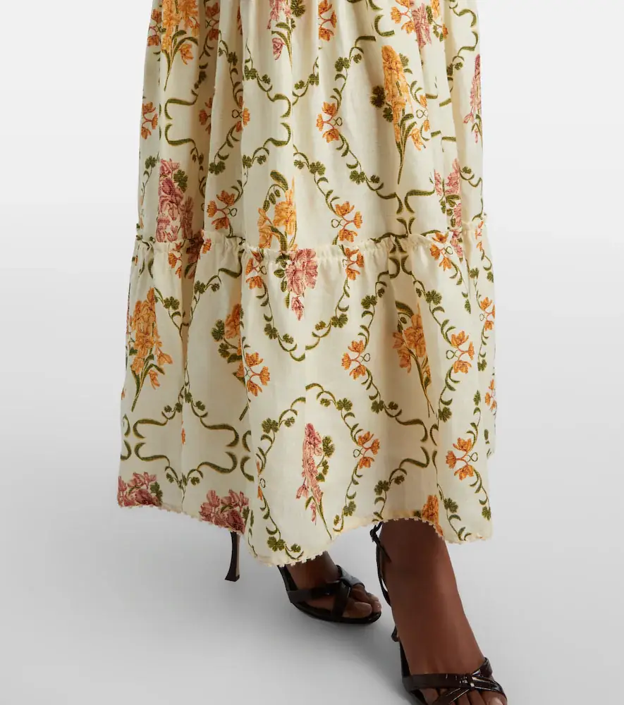 Agua by Agua Bendita Azulejo embellished floral linen maxi dress | Thumbnail 3