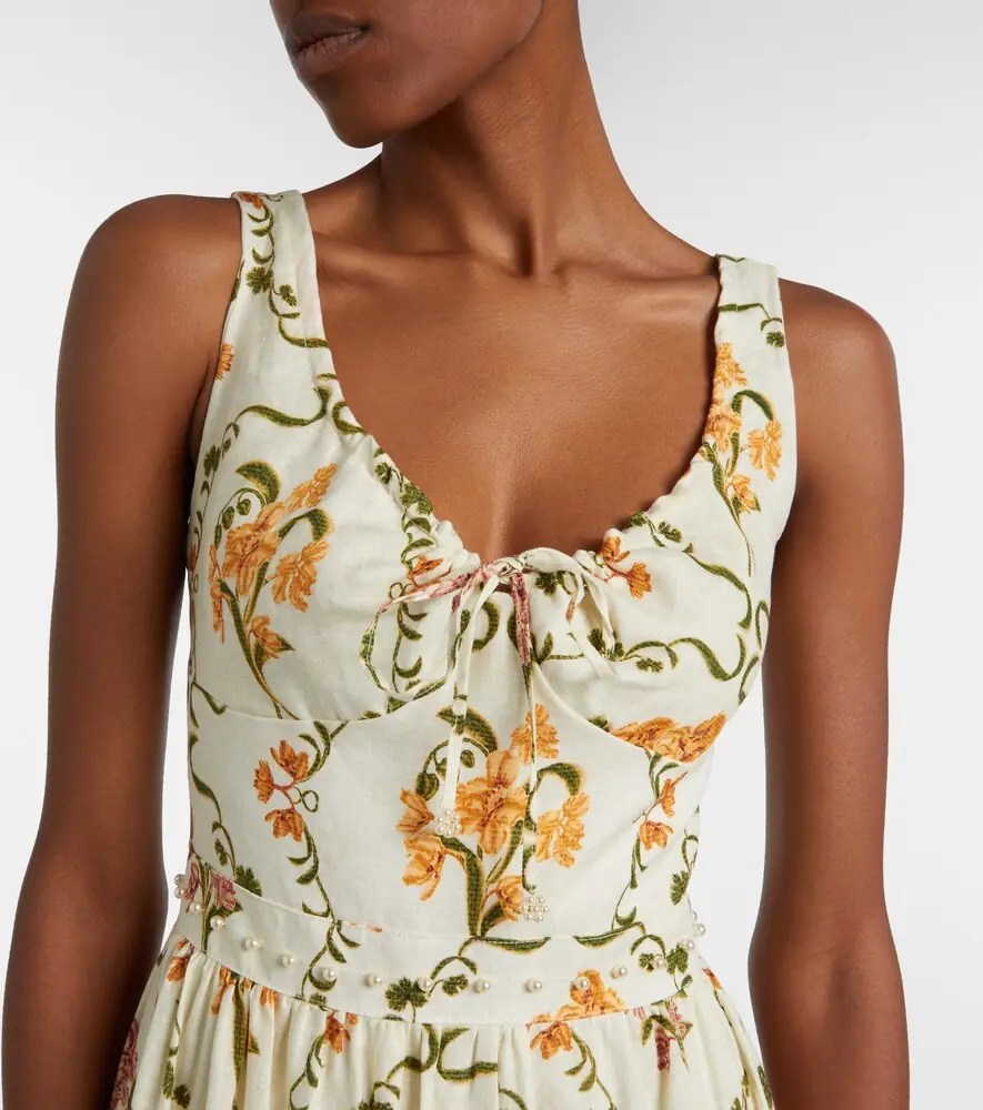Agua by Agua Bendita Azulejo embellished floral linen maxi dress | Thumbnail 4