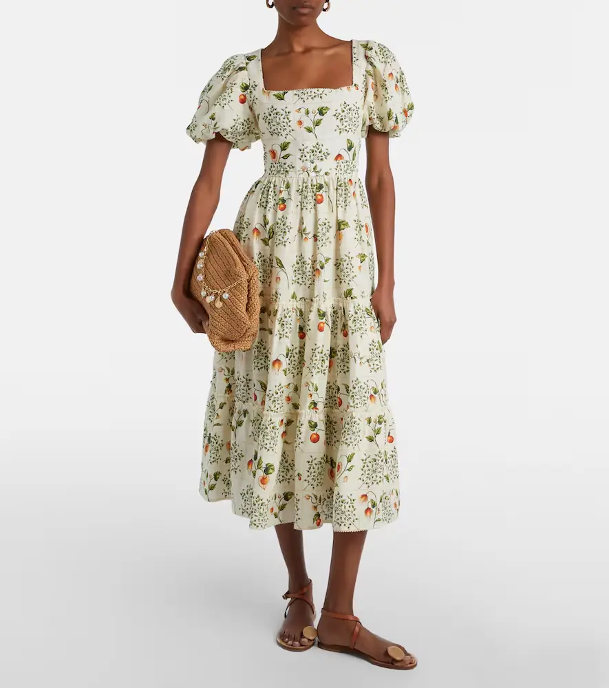 Agua by Agua Bendita Embellished printed linen midi dress | Thumbnail 3