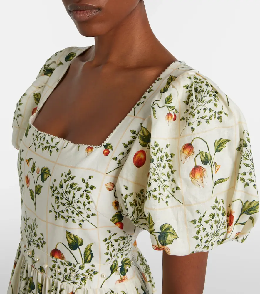 Agua by Agua Bendita Embellished printed linen midi dress | Thumbnail 4