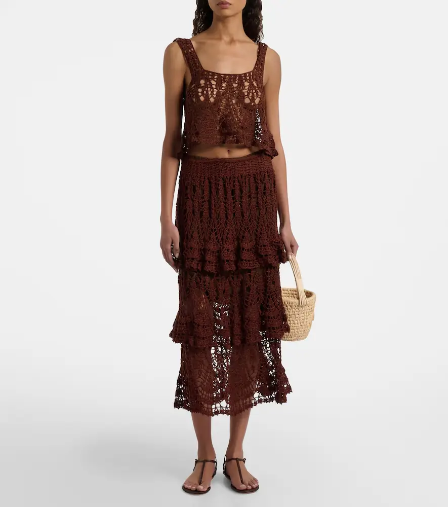 Anna Kosturova Elsie tiered cotton crochet midi skirt | Thumbnail 4