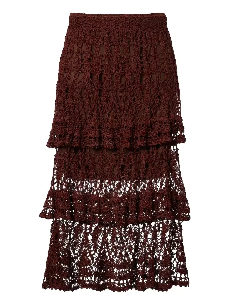 Elsie tiered cotton crochet midi skirt