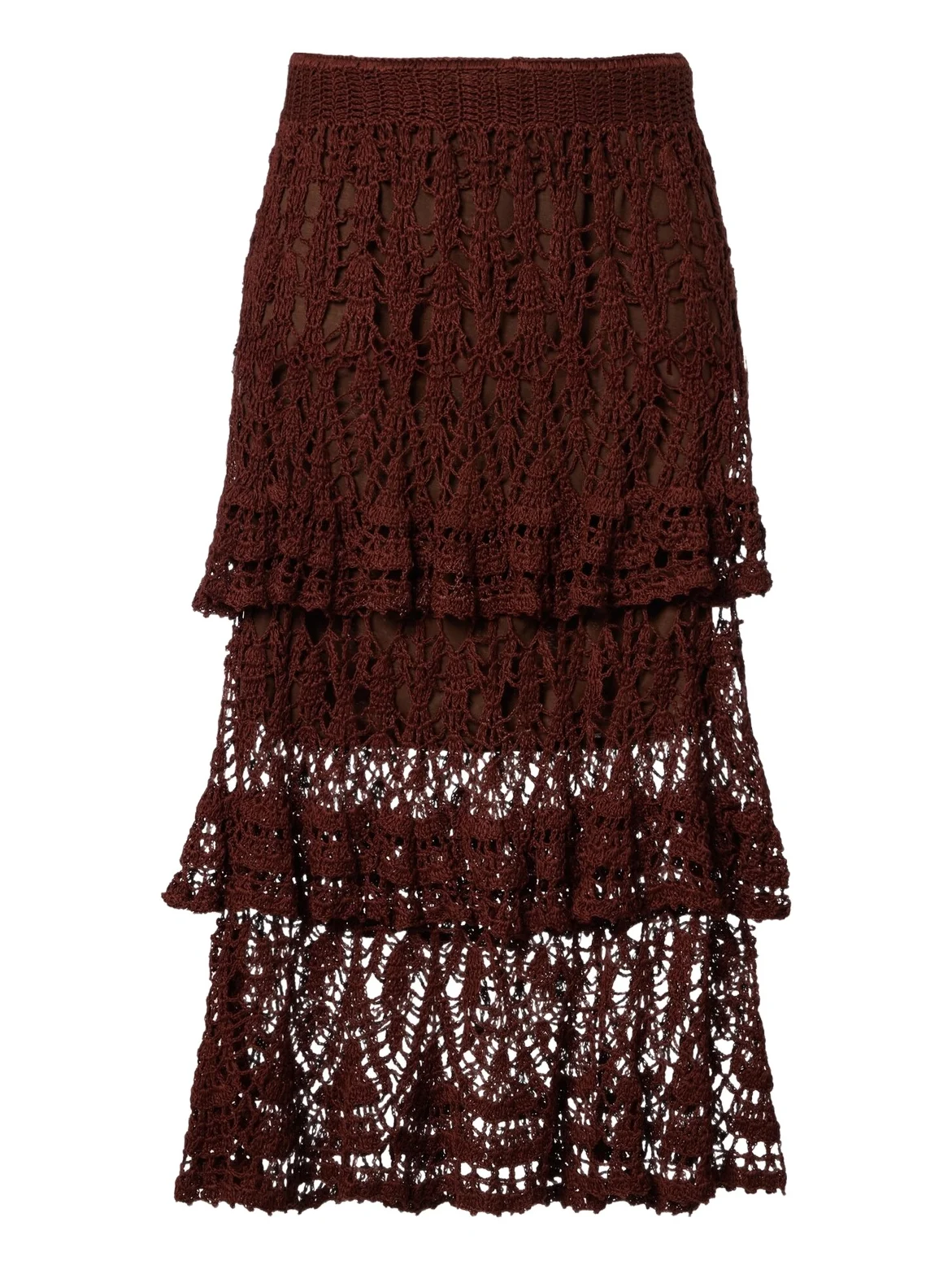 Anna Kosturova Elsie tiered cotton crochet midi skirt