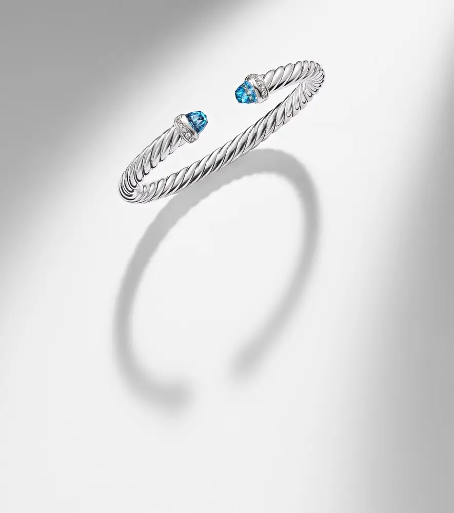 David Yurman Cable Flex sterling silver bracelet with diamonds and blue topaz | Thumbnail 5