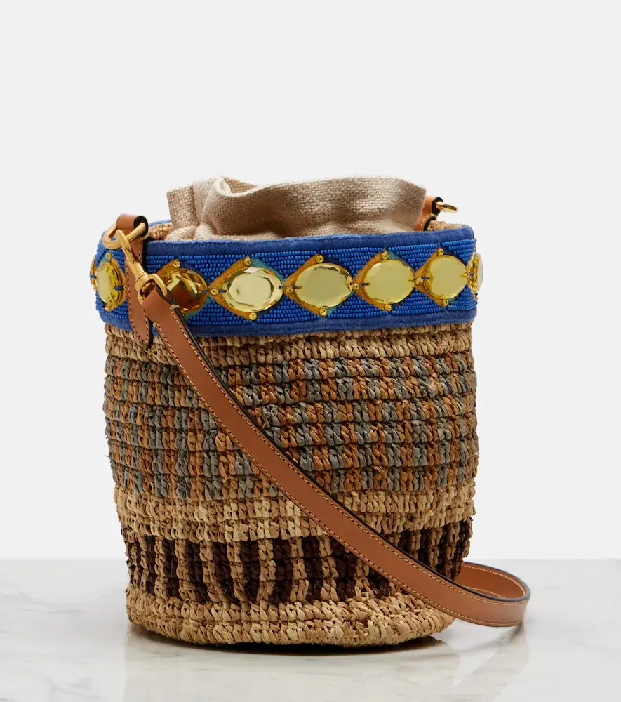 Valentino Garavani VLogo Small embellished raffia-effect bucket bag | Thumbnail 2 Valentino Garavani VLogo Small embellished raffia-effect bucket bag | Thumbnail 2