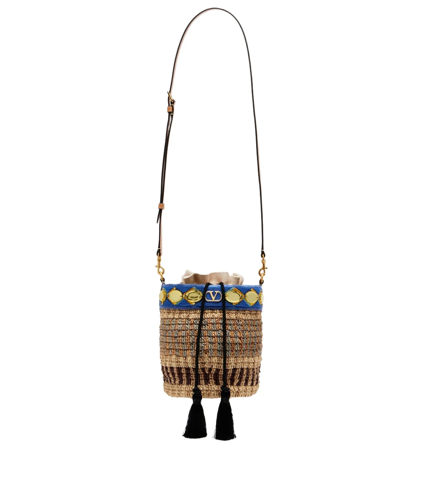 Valentino Garavani VLogo Small embellished raffia-effect bucket bag