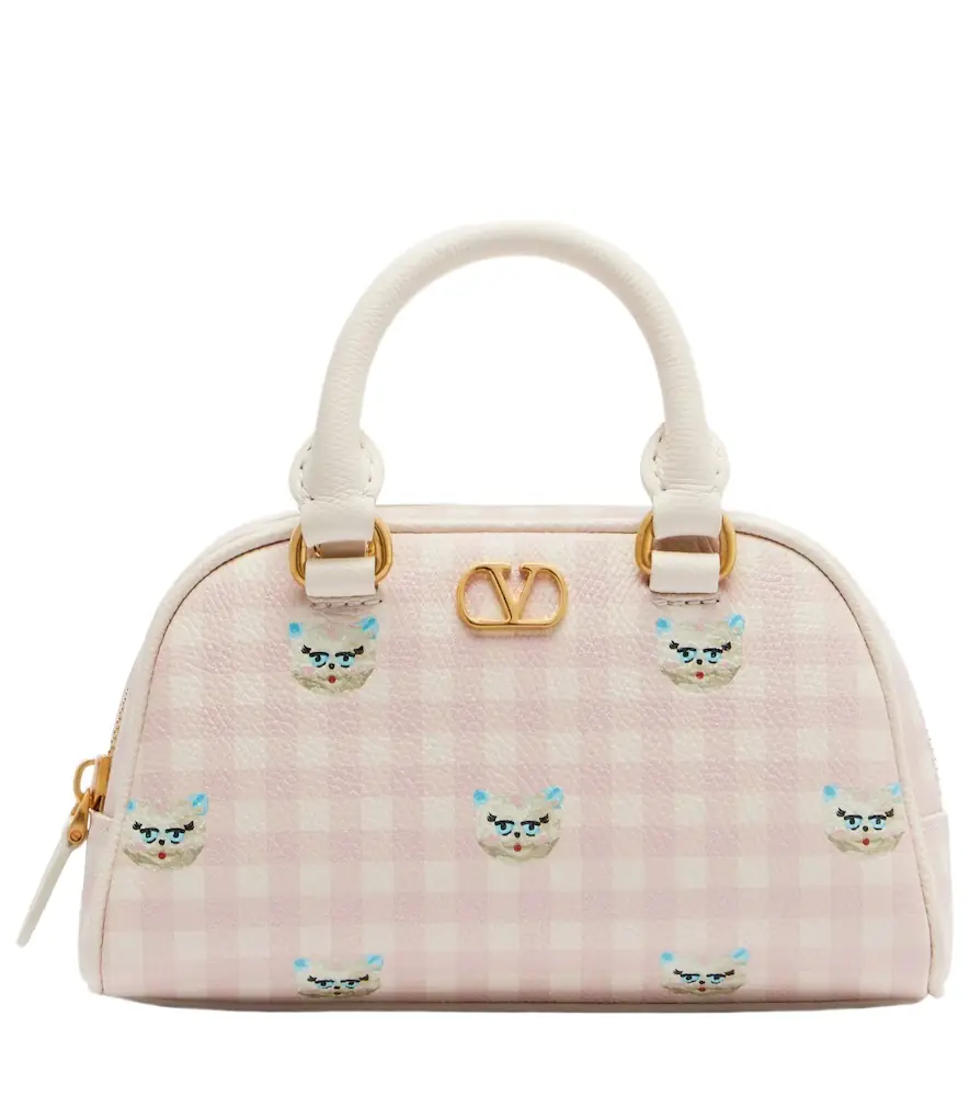 Gingham leather tote bag