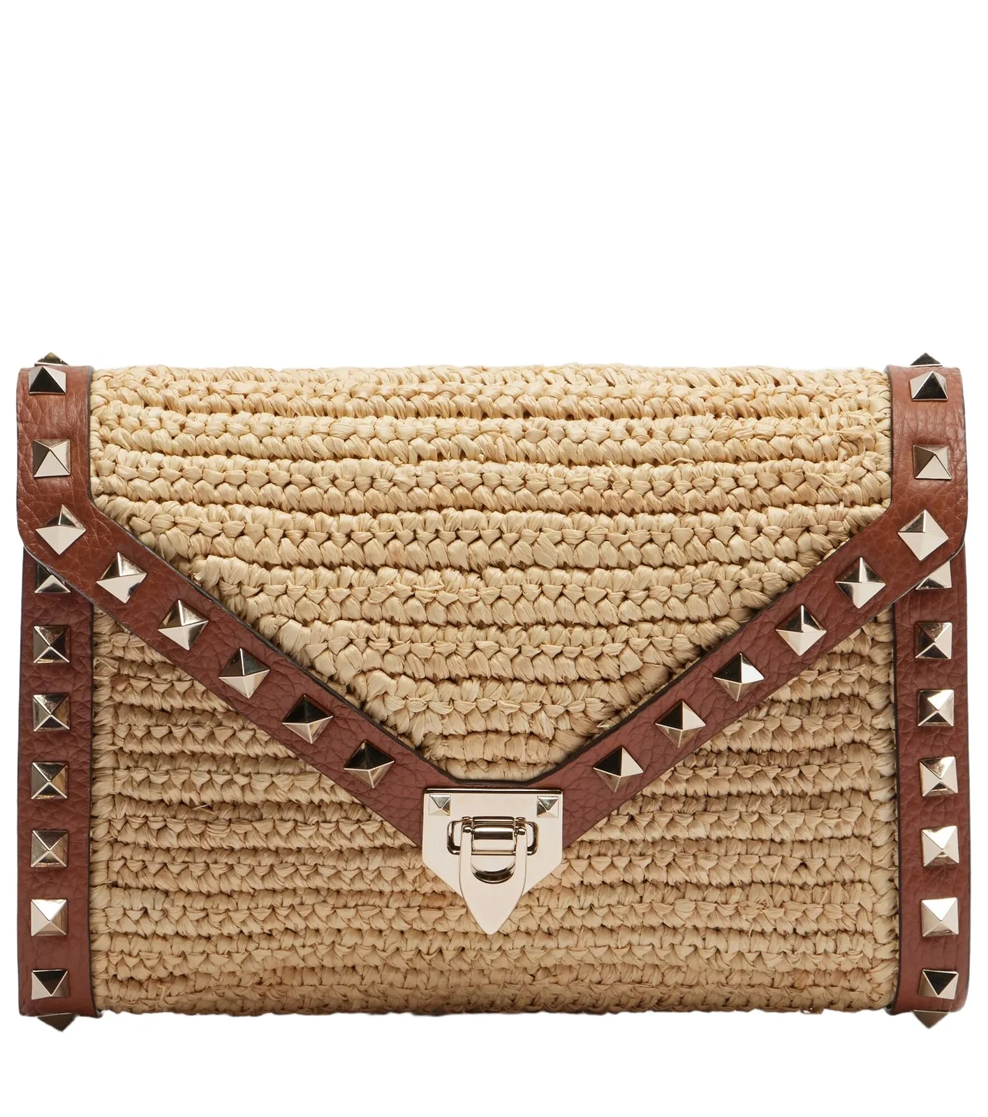 Rockstud Mini raffia shoulder bag