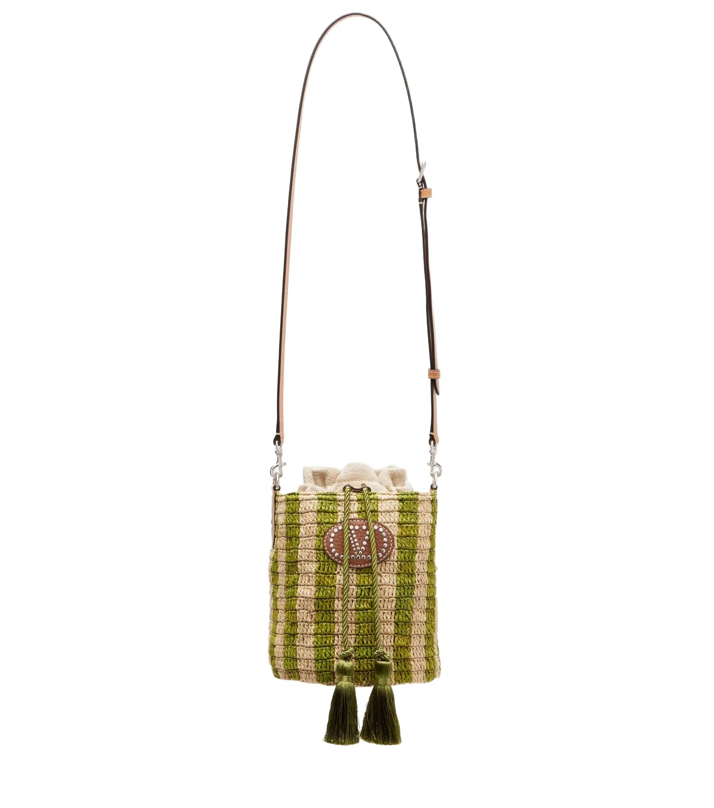 VLogo Mini striped raffia crossbody bag VLogo Mini striped raffia crossbody bag