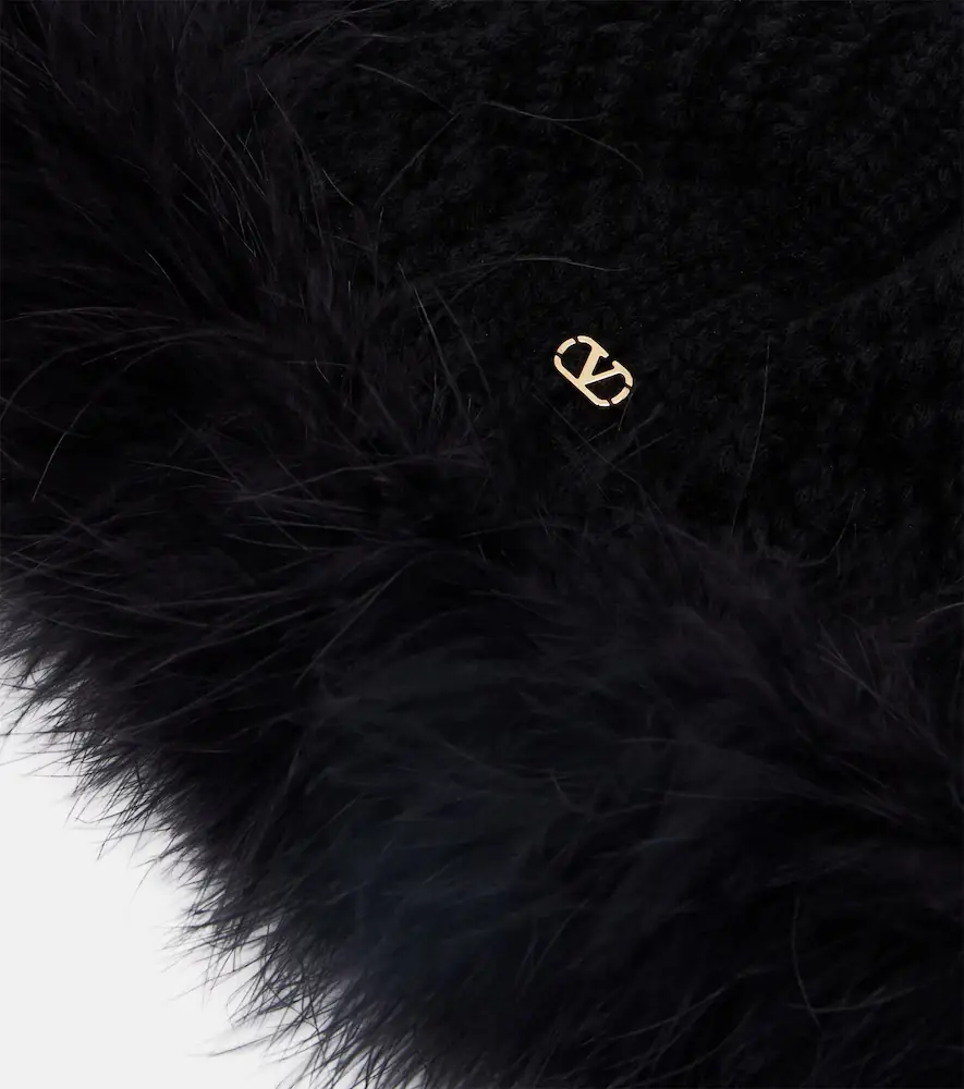 Valentino VLogo feather-trimmed virgin wool beanie | Thumbnail 2 Valentino VLogo feather-trimmed virgin wool beanie | Thumbnail 2