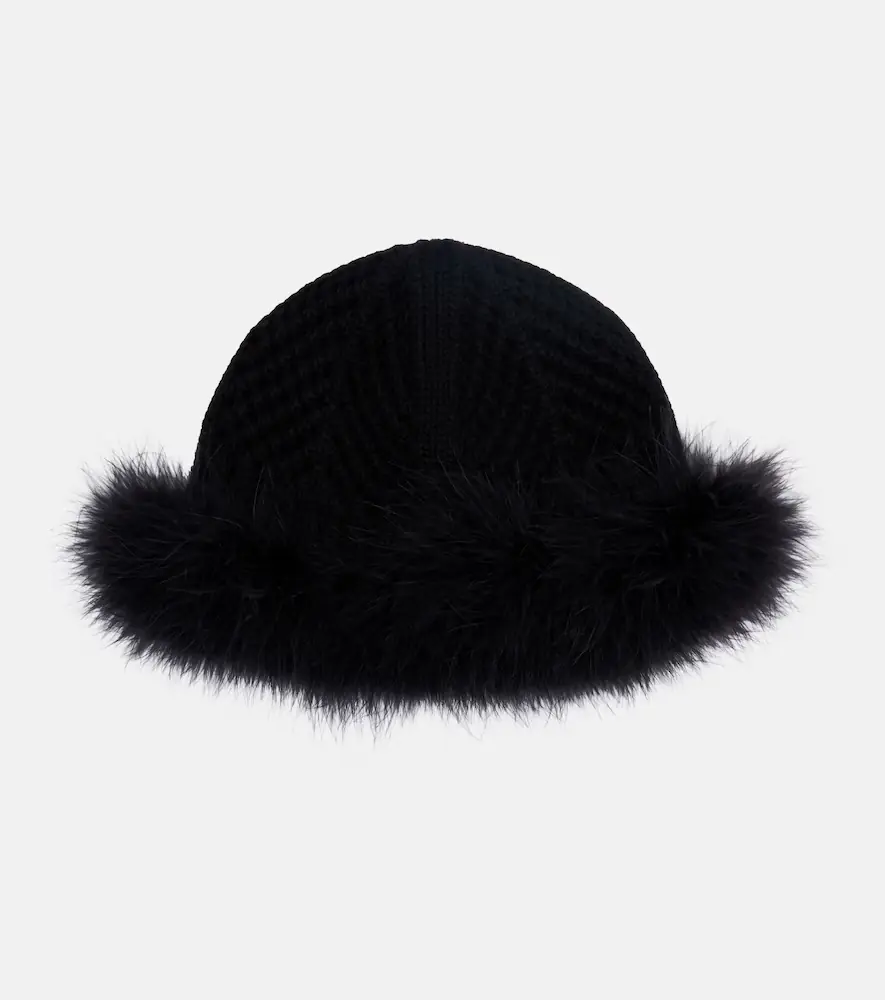 Valentino VLogo feather-trimmed virgin wool beanie | Thumbnail 3 Valentino VLogo feather-trimmed virgin wool beanie | Thumbnail 3