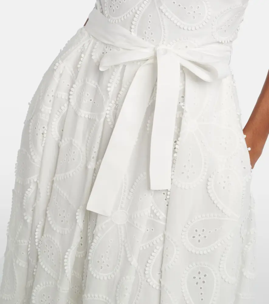 Elie Saab Embroidered belted cotton-blend midi dress | Thumbnail 2 Elie Saab Embroidered belted cotton-blend midi dress | Thumbnail 2
