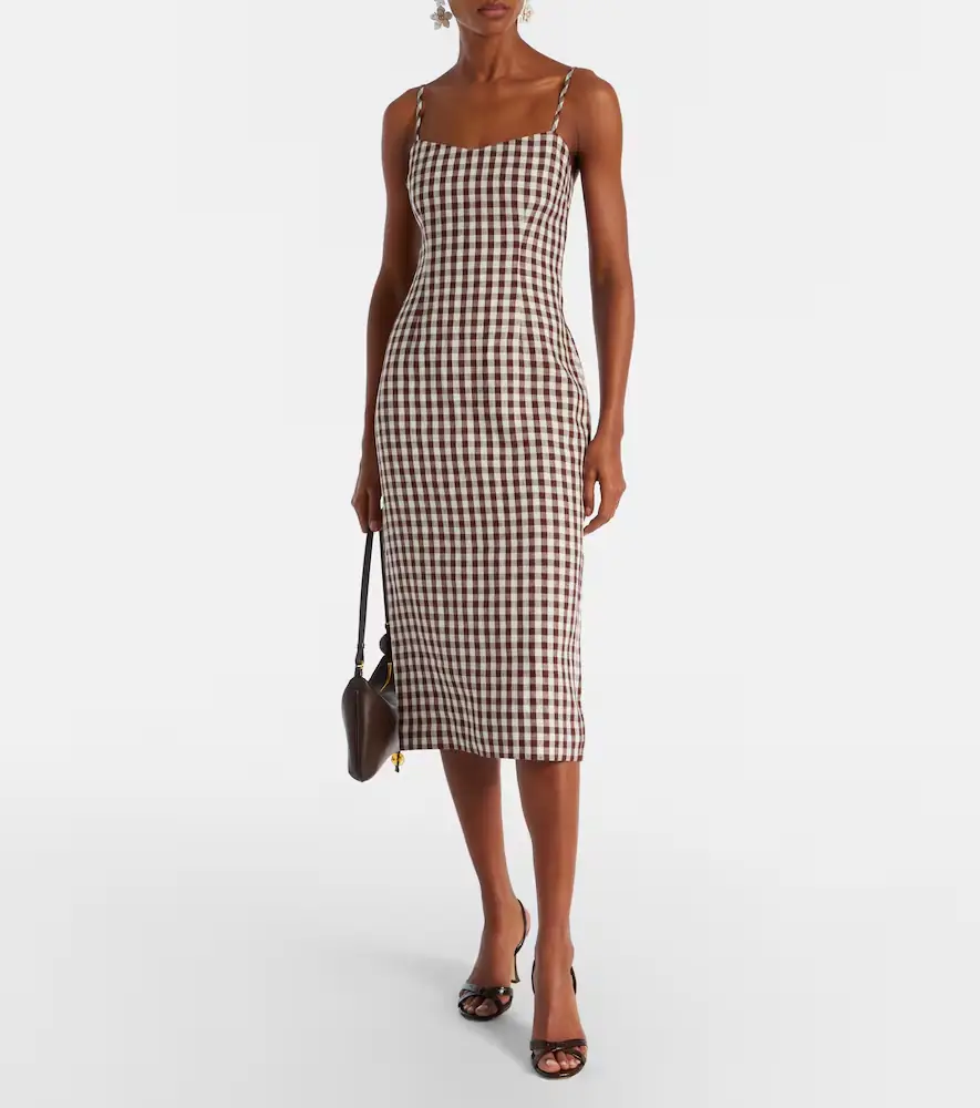 Posse Sadie gingham linen midi dress | Thumbnail 4
